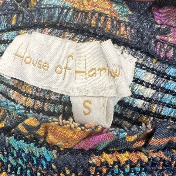 House of Harlow 1960 Smocked Top Blue Size S Ruffle Sleeve Peplum Stretch - Picture 2 of 7